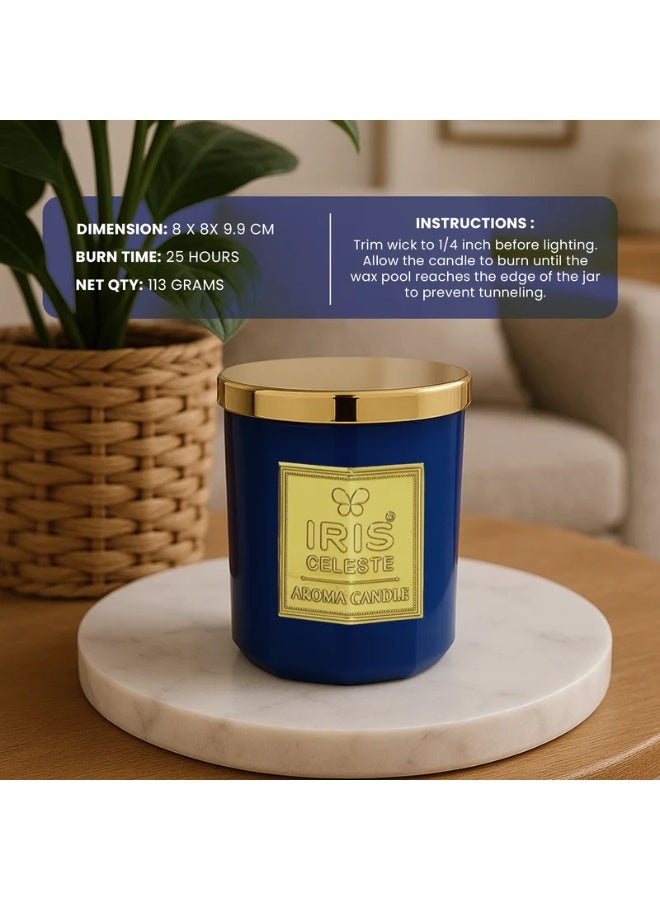 IRIS CELESTE Coral Blue Soy Wax Jar Candle with lid - 113grams, Scented candle 4oz | 25 Hours Burn-time | Soft Refreshing Fragrance | Perfect for Festivities & Gifting, Ceremonies, Meditation & Room Perfuming - Image 4